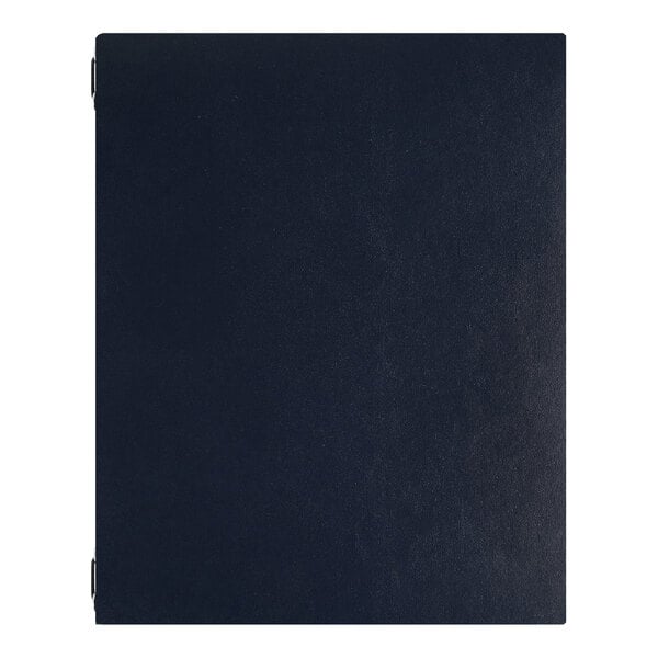 A dark-colored presentation folder with four eyelets designed to hold 11 x 17 inch paper using 9-inch elastic barbs.