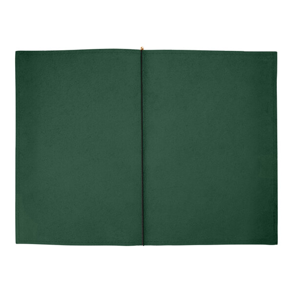 A green genuine leather portfolio designed to hold 14 x 17 folded paper.