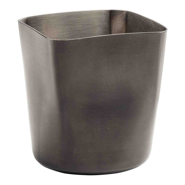 A square matte black stainless steel fry cup with a 12 oz. capacity.