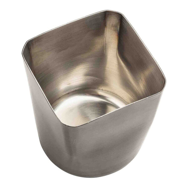A square matte black stainless steel fry cup with a 12 oz. capacity.