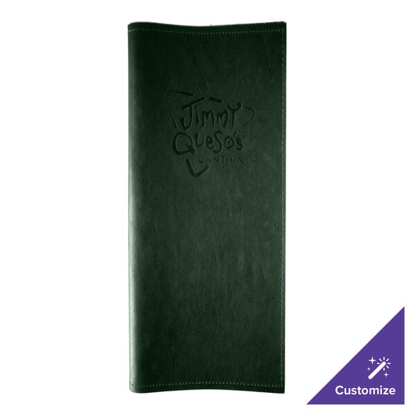 H. Risch, Inc. Genuine Leather 4 1/4" x 11" Customizable Green Portfolio Menu Cover - 25/Case
