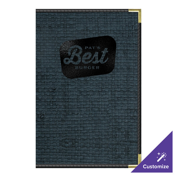 H. Risch, Inc. Rattan 5 1/2" x 8 1/2" Customizable Oxford 2-View Menu Cover with Black Trim - 25/Case