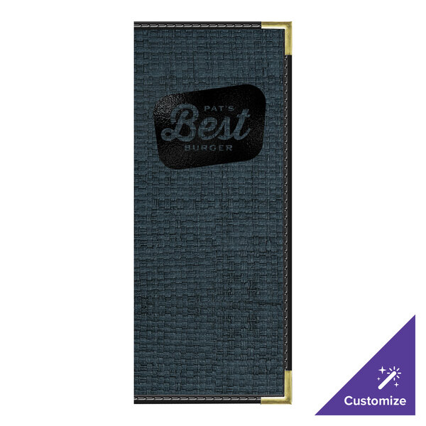 H. Risch, Inc. Rattan 4 1/4" x 11" Customizable Oxford 2-View Menu Cover with Black Trim - 25/Case