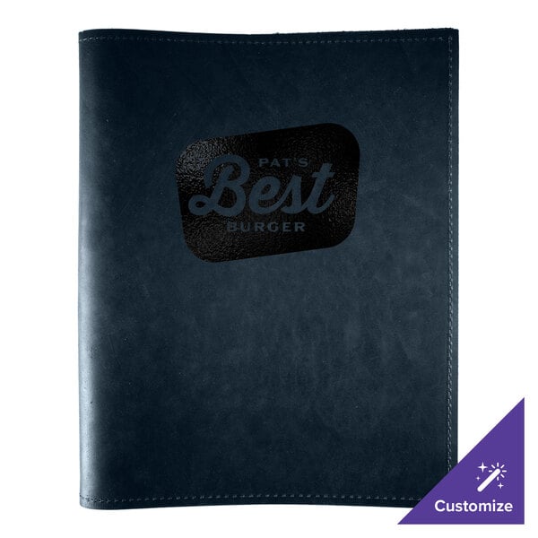 H. Risch, Inc. Genuine Leather 8 1/2" x 11" Customizable Blue Portfolio Menu Cover - 25/Case