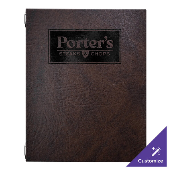 H. Risch, Inc. Augusta 8 1/2" x 11" Customizable Harley Brown Menu Cover with Eyelets - 25/Case