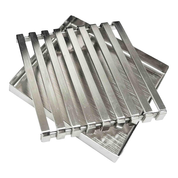 A square stainless steel drip tray designed for use with specific airpot racks.