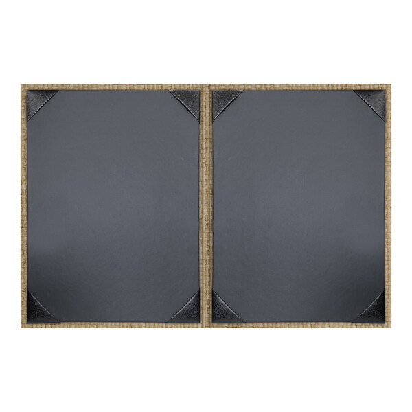 A double panel rattan document holder with two 8.5 x 11 inch display areas and unpadded corners.