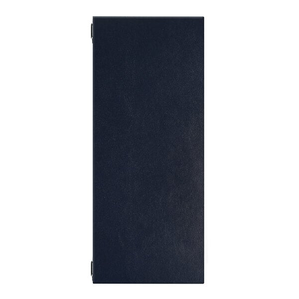 A rectangular navy blue binder or folder with a plain cover, designed to hold 8.5 x 11 inch paper.