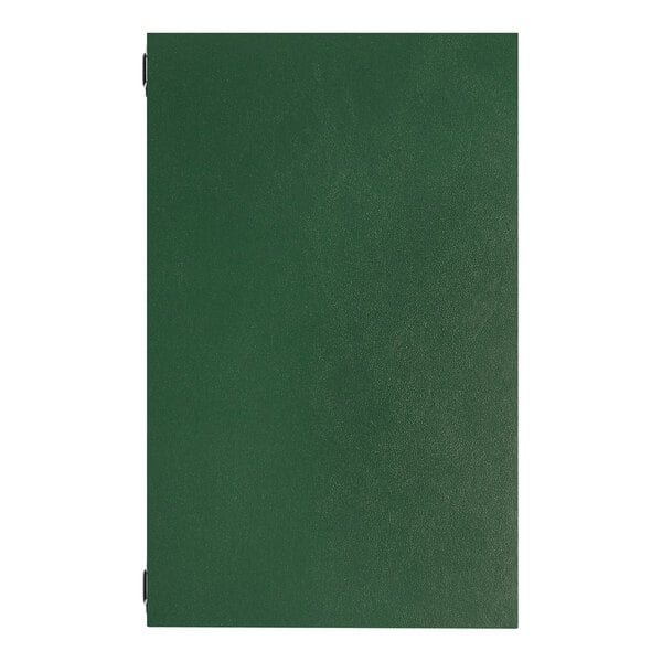 A green clipboard with four eyelets designed to hold 14 x 17 inch paper using 12-inch elastic barbs.