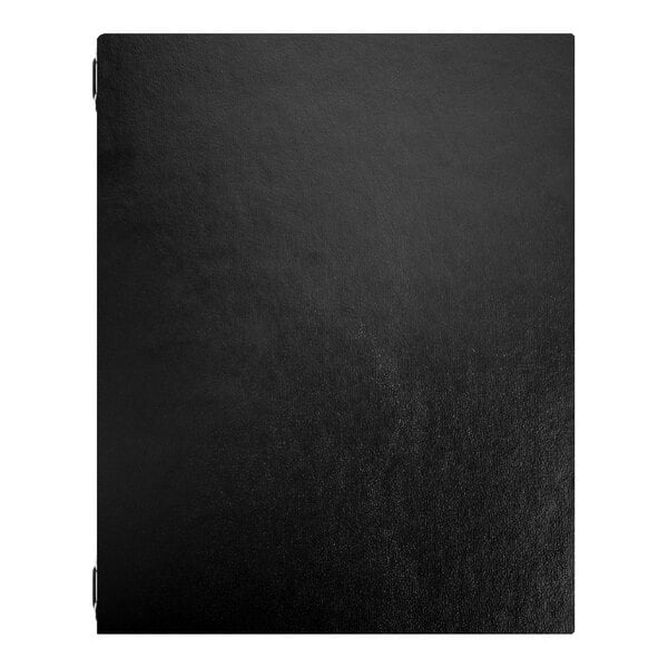 A black presentation folder with four eyelets designed to hold 11 x 17 inch paper using 9-inch elastic barbs.