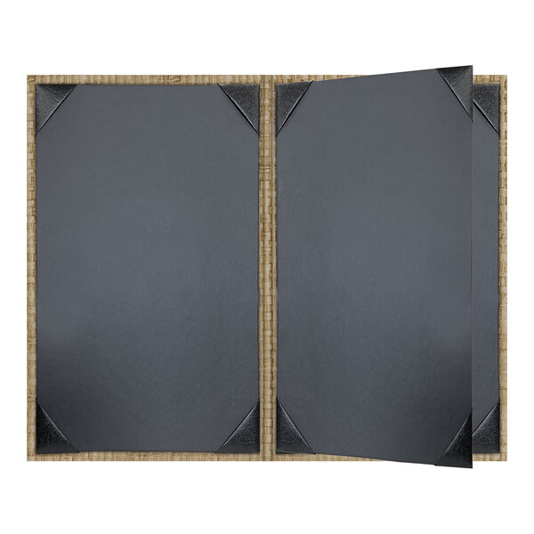 H. Risch, Inc. Rattan 8 1/2" x 14" Customizable Desert 4-View Menu Cover - 25/Case