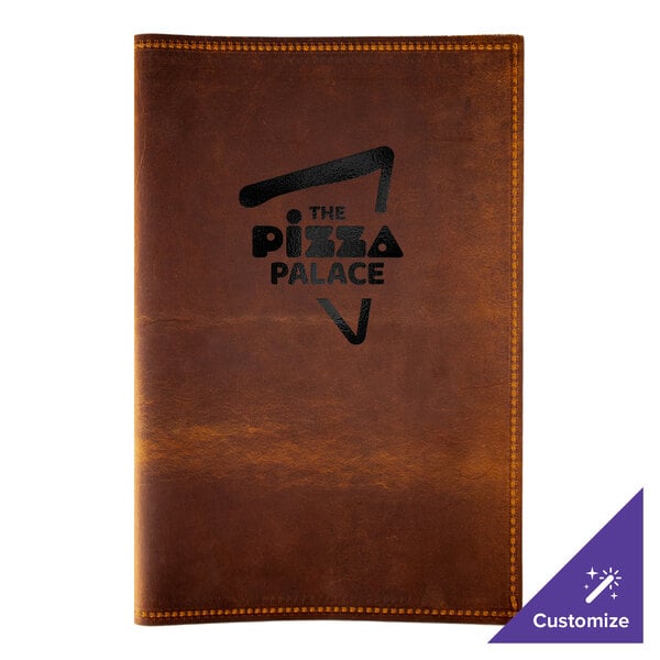 H. Risch, Inc. Genuine Leather 5 1/2" x 8 1/2" Customizable Brown Portfolio Menu Cover - 25/Case