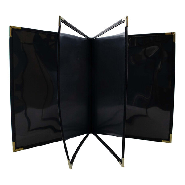 H. Risch, Inc. Rattan 8 1/2" x 11" Customizable Mocha 6-View Menu Cover with Black Trim - 25/Case