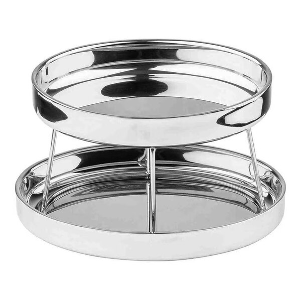 A two-tiered, oval-shaped stainless steel seafood tower with double-walled construction.