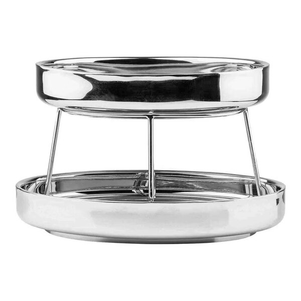 A two-tier oval seafood tower made of double-walled stainless steel.