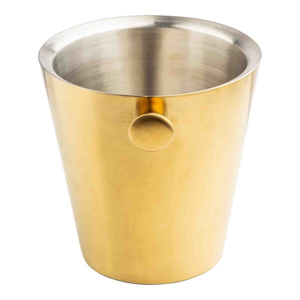 A gold stainless steel double-wall wine bucket with knob handles.