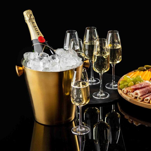 TableCraft 5 Qt. Gold Stainless Steel Double-Wall Wine Bucket with Knob Handles 12931