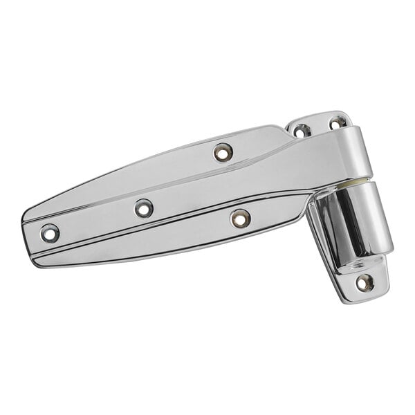 A Kason polished chrome steel door hinge with screws.