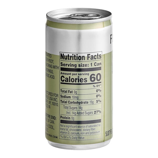 A small 5 fl. oz. can of Fever-Tree Premium Ginger Beer with a visible nutrition facts label.
