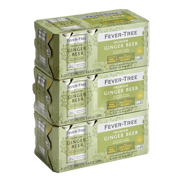 A 24-pack case of Fever-Tree Premium Ginger Beer in 5 fl. oz. cans.