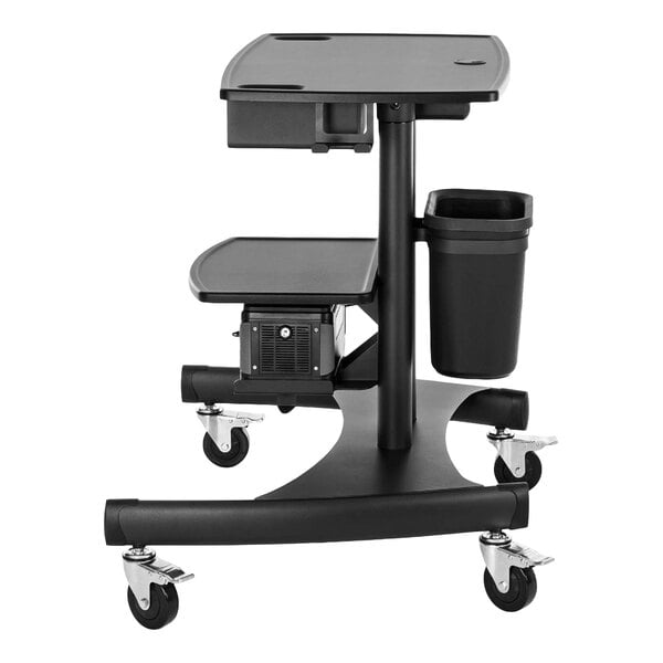 Luxor Powered Mobile Warehouse Workstation Cart with Rechargeable Lithium-Ion Battery, Locking Drawer, and Waste Basket UCSP001