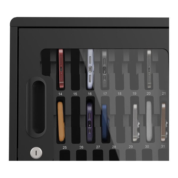 Luxor CellGuard 15" x 9" x 16 1/8" 32-Bay Black Steel Freestanding Cell Phone Storage Cabinet with Keyed Lock CHZZ001