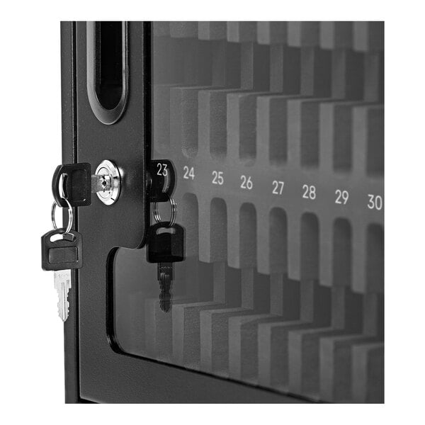 Luxor CellGuard 15" x 9" x 16 1/8" 32-Bay Black Steel Freestanding Cell Phone Storage Cabinet with Keyed Lock CHZZ001