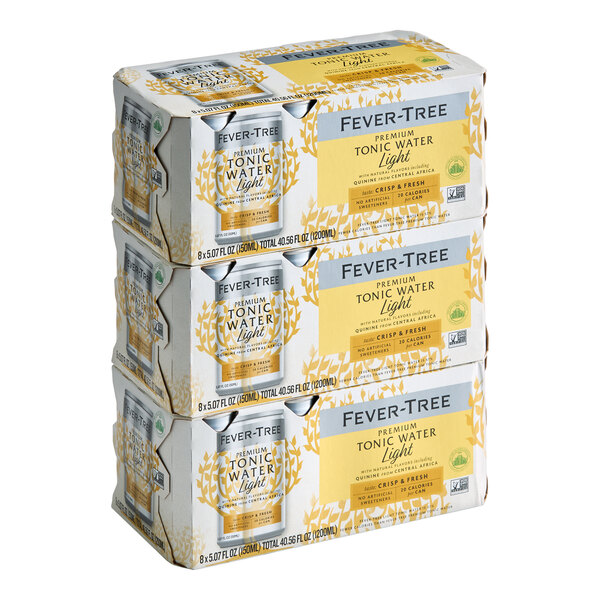 A 24-pack case of Fever-Tree Light Premium Tonic Water in 5 fl. oz. cans.