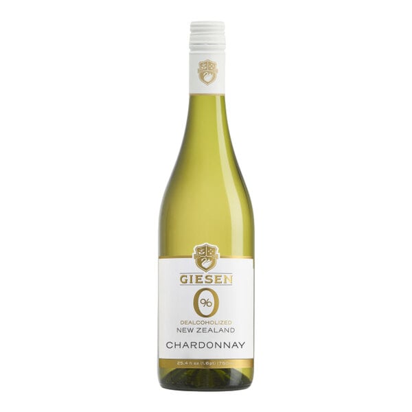 A 750 mL bottle of Giesen non-alcoholic New Zealand Chardonnay.