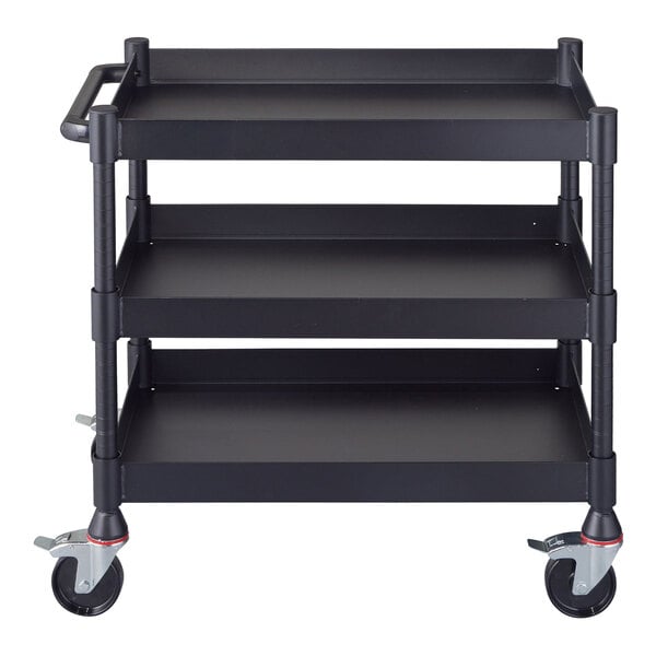 Luxor MightyHaul 39 15/16" x 18 1/8" x 36 7/8" Steel 3-Shelf Adjustable Height Heavy-Duty Industrial Utility Cart with Reversible Tub or Flat Shelves and Heavy-Duty Casters UCMT013 - 1,200 lb.