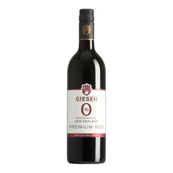 A bottle of Giesen Non-Alcoholic New Zealand Premium Red Blend wine, 750 mL.