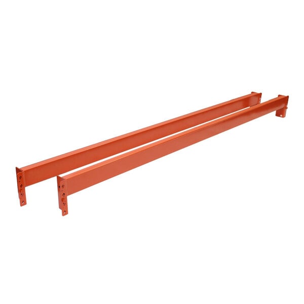 Two long, orange metal beams with mounting brackets on each end, designed for heavy-duty support.