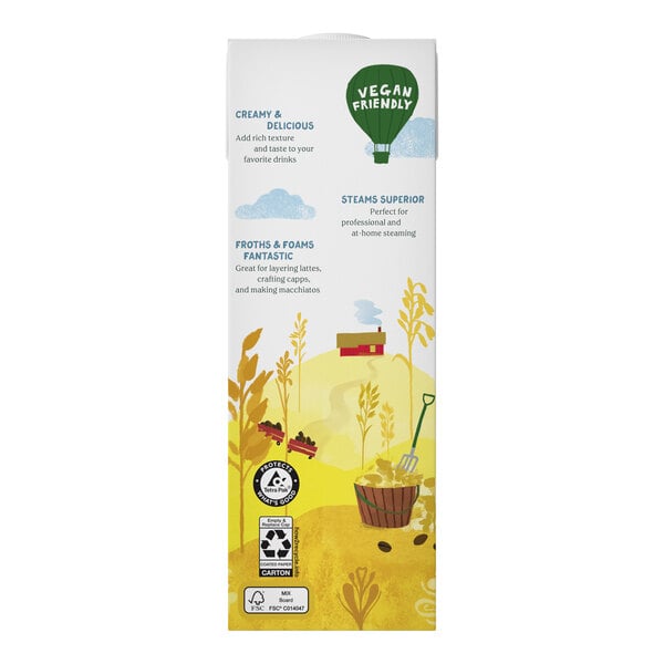 A carton of Chobani Barista Edition Original Oat Milk, 32 fl. oz., labeled as vegan friendly.