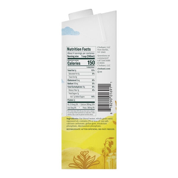 A 32 fl. oz. carton of Chobani Barista Edition Original Oat Milk.