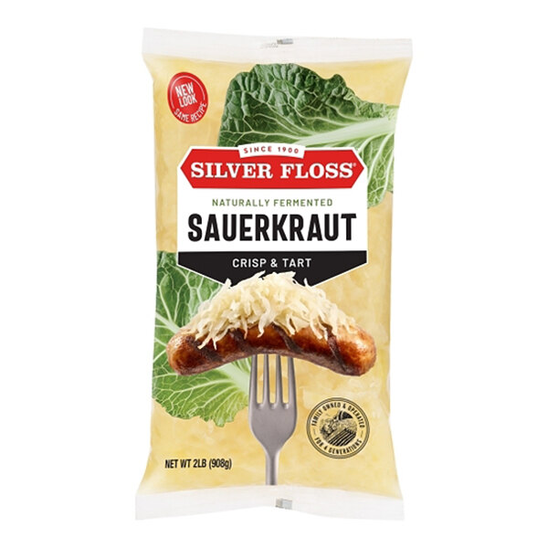 A 2-pound pouch of Silver Floss naturally fermented sauerkraut.