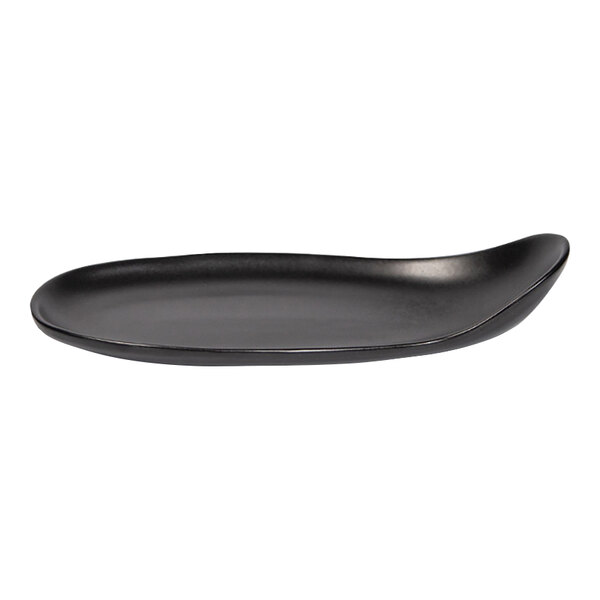 Maria Portugal Terracota Harmony by Arc Cardinal 12 1/4" x 5 1/2" Matte Black Organic Stoneware Tray with Handle - 4/Case