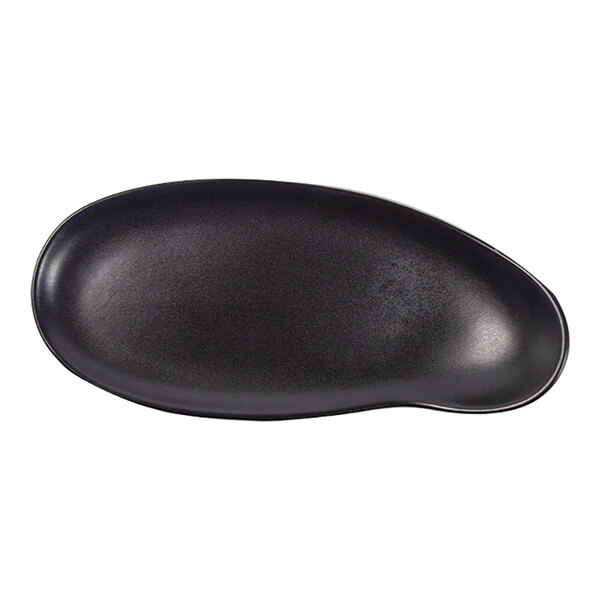 Maria Portugal Terracota Harmony by Arc Cardinal 12 1/4" x 5 1/2" Matte Black Organic Stoneware Tray with Handle - 4/Case