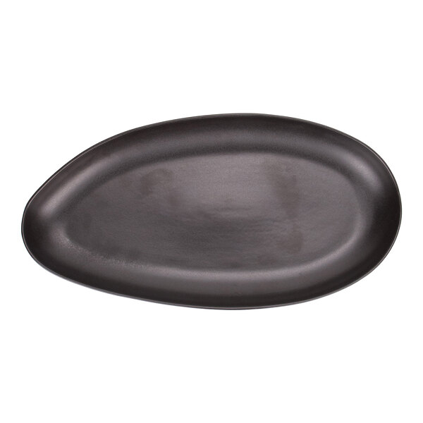 Maria Portugal Terracota Harmony by Arc Cardinal 14 1/2" x 7 1/2" Matte Black Organic Stoneware Tray - 4/Case