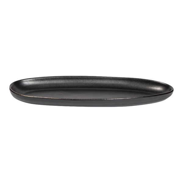 Maria Portugal Terracota Harmony by Arc Cardinal 12" x 4 1/4" Matte Black Organic Stoneware Tray - 4/Case