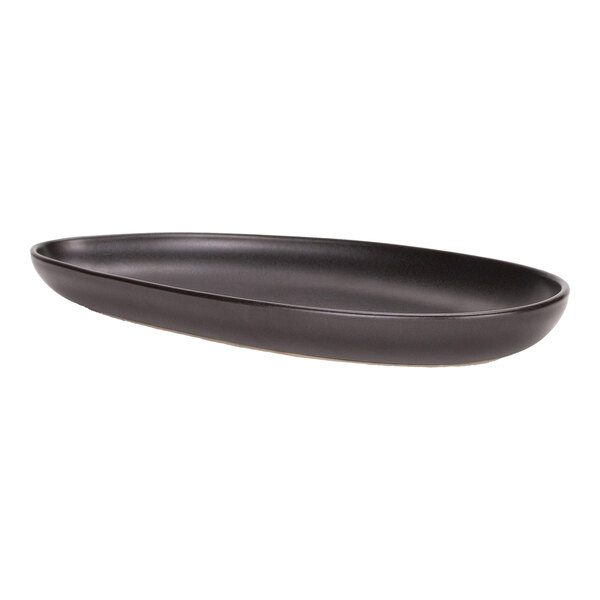 Maria Portugal Terracota Harmony by Arc Cardinal 11" x 5 1/4" Matte Black Organic Stoneware Tray - 4/Case