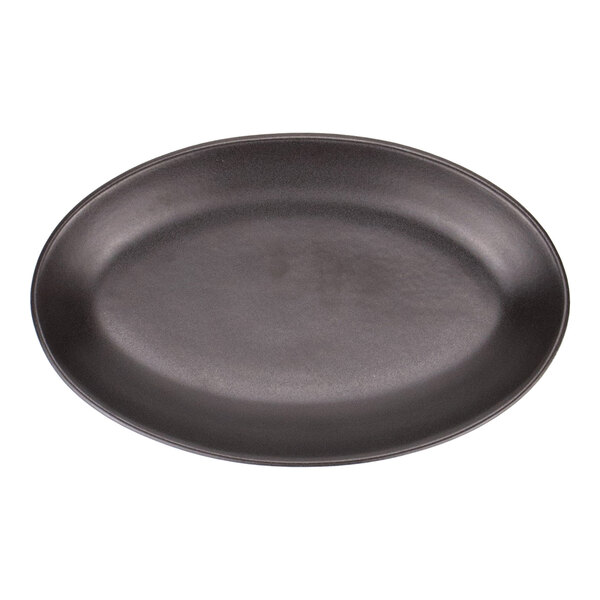 Maria Portugal Terracota Harmony by Arc Cardinal 8 1/4" x 5 1/4" Matte Black Oval Stoneware Platter - 4/Case