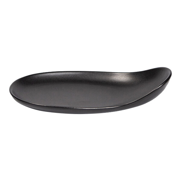 Maria Portugal Terracota Harmony by Arc Cardinal 9" x 4 3/4" Matte Black Organic Stoneware Tray with Handle - 4/Case