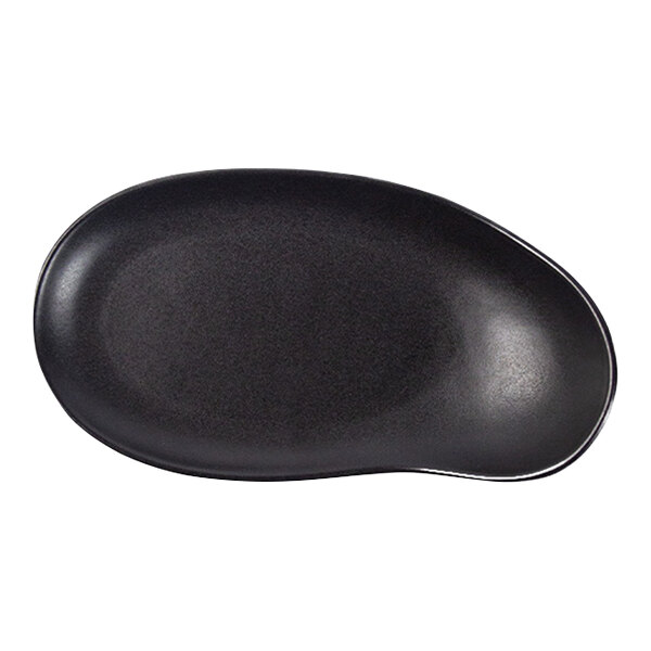 Maria Portugal Terracota Harmony by Arc Cardinal 9" x 4 3/4" Matte Black Organic Stoneware Tray with Handle - 4/Case