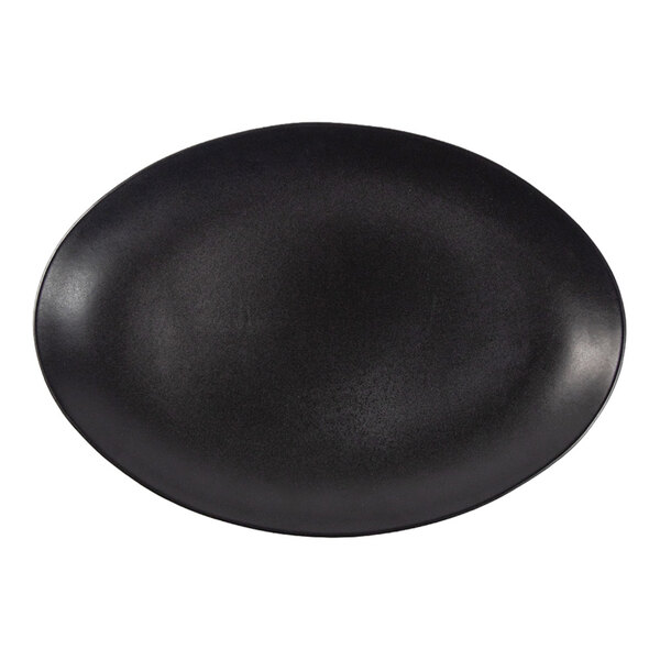 Maria Portugal Terracota Harmony by Arc Cardinal 12 1/4" x 8 1/2" Matte Black Oval Stoneware Platter - 2/Case
