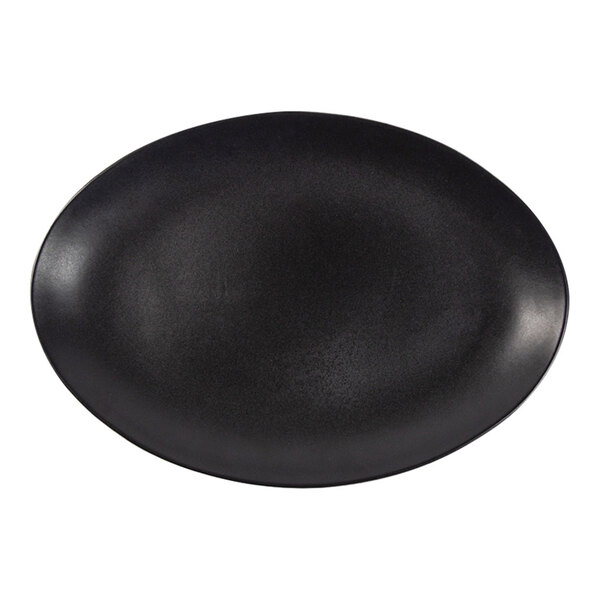 Maria Portugal Terracota Harmony by Arc Cardinal 15 1/2" x 10 3/4" Matte Black Oval Stoneware Platter - 2/Case