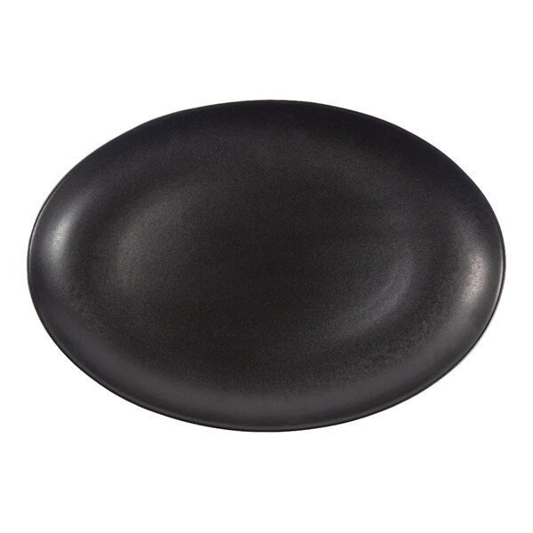 Maria Portugal Terracota Harmony by Arc Cardinal 19 1/4" x 12 3/4" Matte Black Oval Stoneware Platter - 2/Case