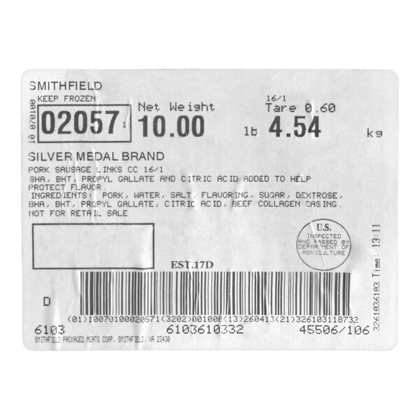 Smithfield Uncooked Pork Sausage Links 10 lb.