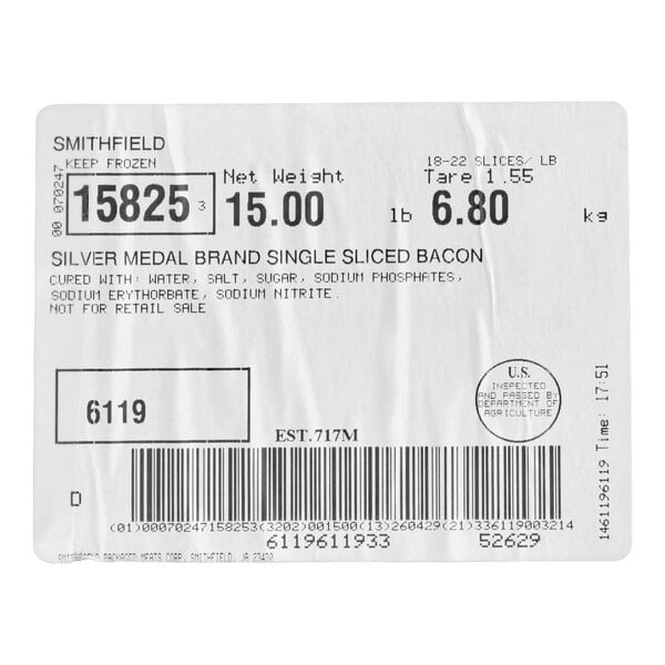 Smithfield Single Sliced Bacon 15 lb.