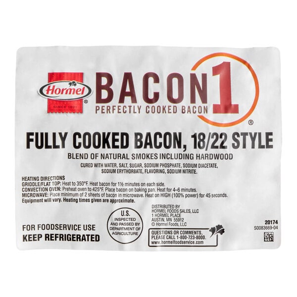 Hormel 18-22 Count Fully Cooked Bacon - 288/Case