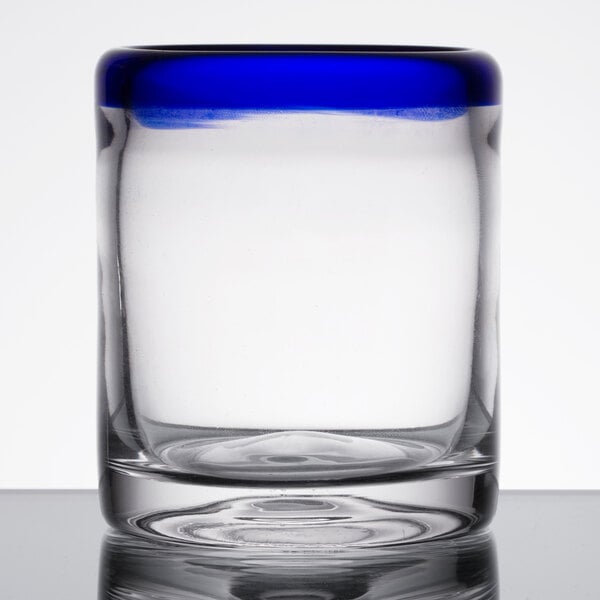 Libbey Aruba 10 oz. Rocks / Old Fashioned Glass with Cobalt Blue Rim - Sample